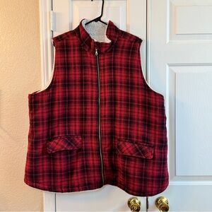 Maurice’s Red Plaid Flannel Fleece Lined Full Zip Vest Body Warmer Womens 3XL